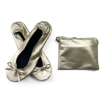 Women's Foldable Portable Ballet Flats Soft Sole Roll Up Slippers Slip OnComfy ancing Flat Shoes for Travel Wedding with Bag