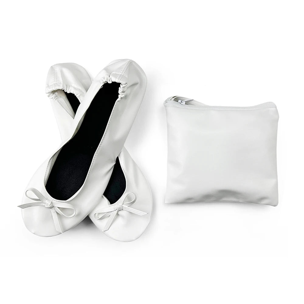 Women's Foldable Portable Ballet Flats Soft Sole Roll Up Slippers Slip OnComfy ancing Flat Shoes for Travel Wedding with Bag