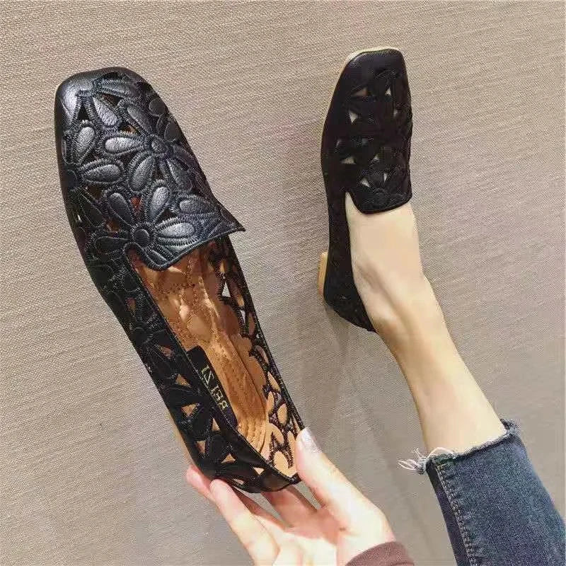 Size 35-42 Square Toe Summer Shoes for Women Embroidery Designer Shoes Soft Slipon Loafers Moccasin Leisure Women's Ballet Flats