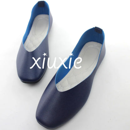 PU Leather Candy Color Ladies Flat Shoes Women Ballet Flats Point Toe Loafers Shoes Woman Retro Zapatos Mujer Big Size42 WSH2442