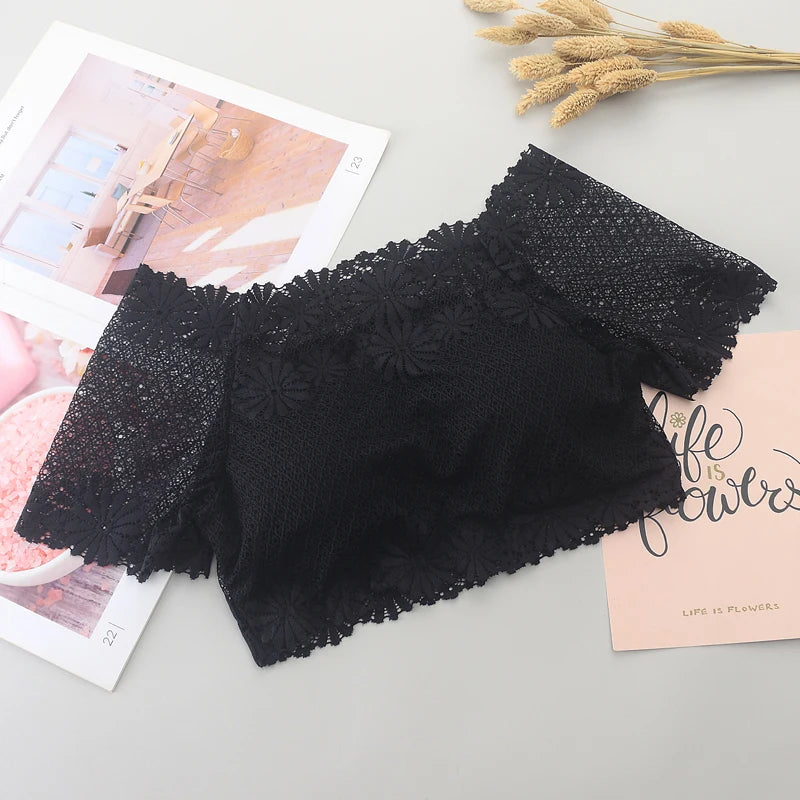 New Wommen Sexy Lace Off Shoulder Crop Tops with Bra Short Sleeve Harajuku Bare Shoulder Crochet Top Female Cotton T-Shirt Lace