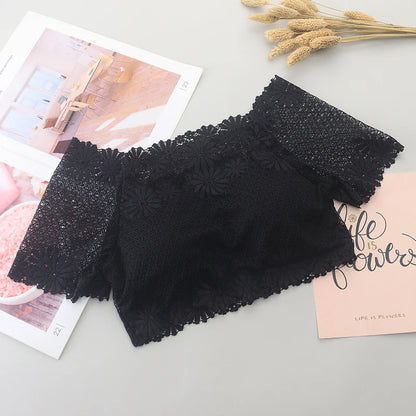 New Wommen Sexy Lace Off Shoulder Crop Tops with Bra Short Sleeve Harajuku Bare Shoulder Crochet Top Female Cotton T-Shirt Lace