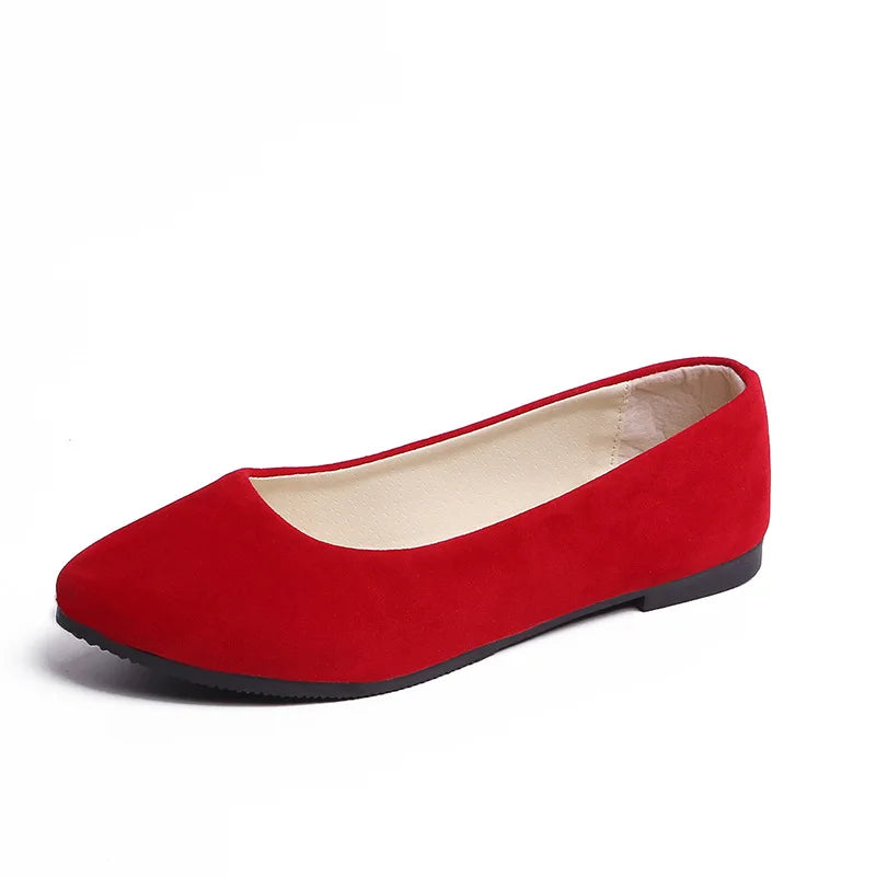 Slip On Women Flats Shoes Candy Color Pointed Toe Female Loafers Large Size Shoes Woman Spring Flock Ladies Ballet Flats WSH2214