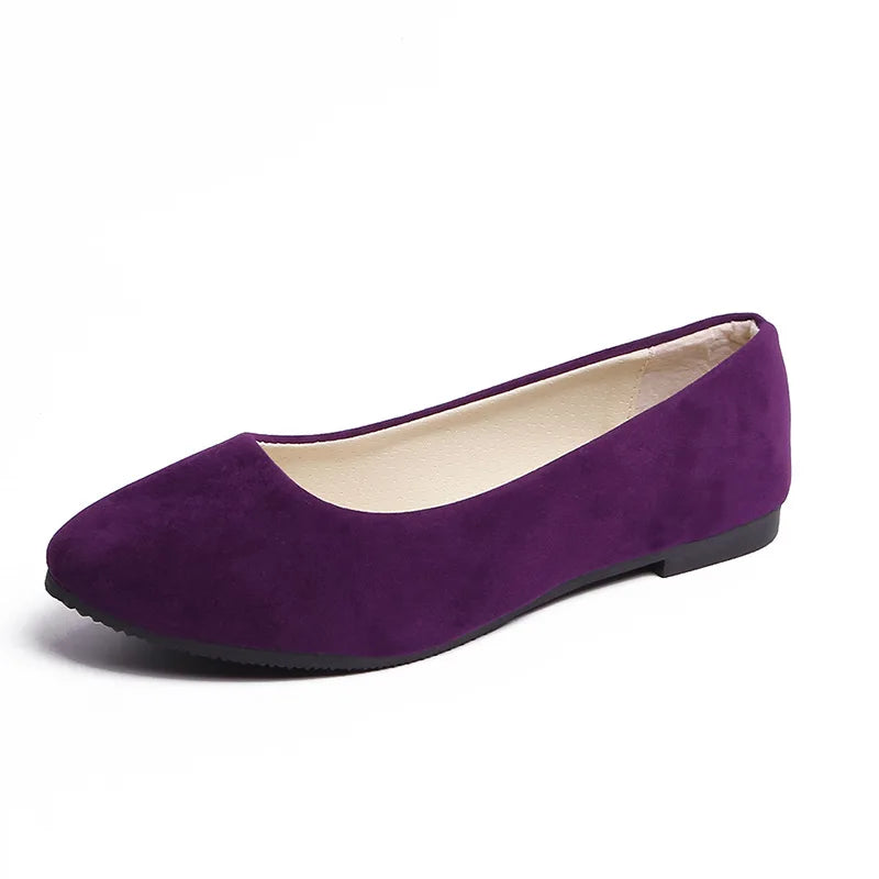 Slip On Women Flats Shoes Candy Color Pointed Toe Female Loafers Large Size Shoes Woman Spring Flock Ladies Ballet Flats WSH2214