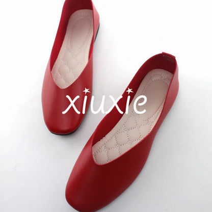 PU Leather Candy Color Ladies Flat Shoes Women Ballet Flats Point Toe Loafers Shoes Woman Retro Zapatos Mujer Big Size42 WSH2442