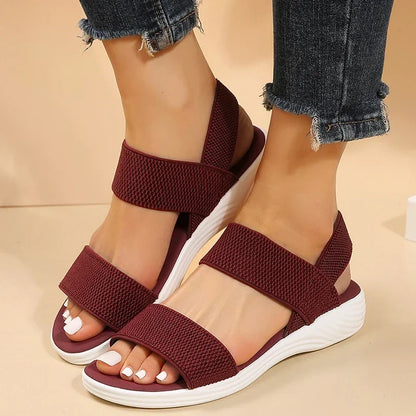 Women's Knit Elastic Cloth Wedge Sandals Slip On Lightweight Walking Sandals Women Plus Size Comfortable Summer Shoes Woman 2025