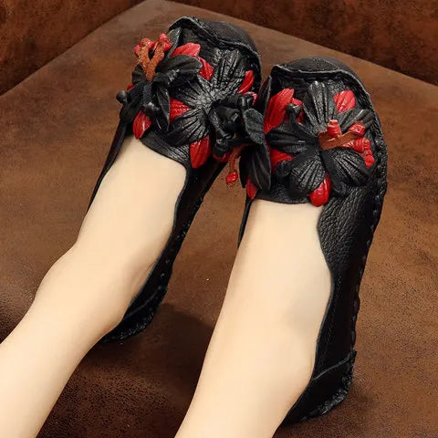 Brand Luxury Genuine Leather Loafer Shoes Women's Retro Flats Vintage Moccasins Ladies Ballet Flats Slip On Shallow Shoes