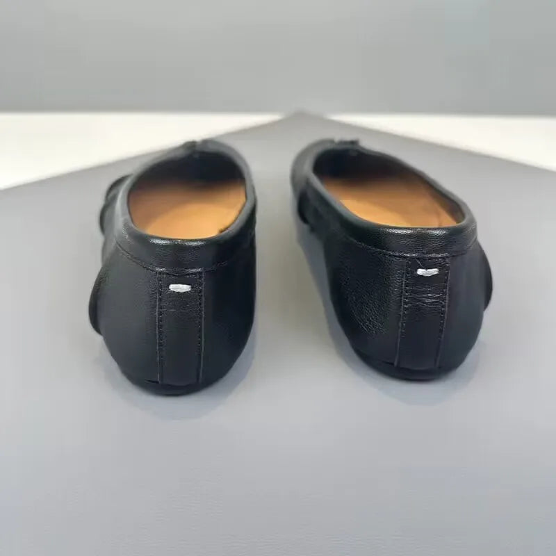 Split Toe Women Ballet Flats Fashion Tabi Shoes Casual Slip-on Loafers Ladies Pleated Leather Espadrilles Zapatillas Mujer