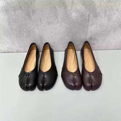 Split Toe Women Ballet Flats Fashion Tabi Shoes Casual Slip-on Loafers Ladies Pleated Leather Espadrilles Zapatillas Mujer