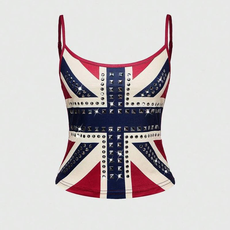 Camisole Sexy Hot Girls America Print Grunge Crop Top Vintage Punk Slim Crop Top Female Tank Baby Tee 2000s Y2k Emo Harajuku