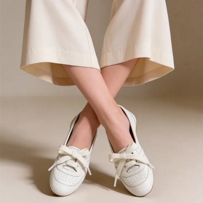 Women's Soft Ballet Flats Lace Up Bow Knot Slip On Loafers Comfortable Walking Round Toe Casual Shoes Spring Summer