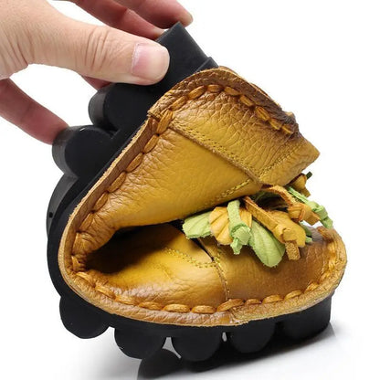 Brand Luxury Genuine Leather Loafer Shoes Women's Retro Flats Vintage Moccasins Ladies Ballet Flats Slip On Shallow Shoes