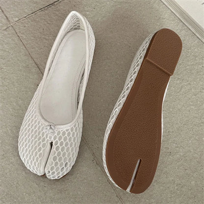 Summer Hollow Out Mesh Split Toe Women Tabi Ballet Flats Comfortable Walking Loafers Casual Ladies Dance Shoe Zapatos De Mujer