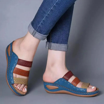 Summer Women Wedge Sandals Premium Orthopedic Open Toe Slippers Vintage Anti-Slip Leather Casual Female Platform Retro Shoes