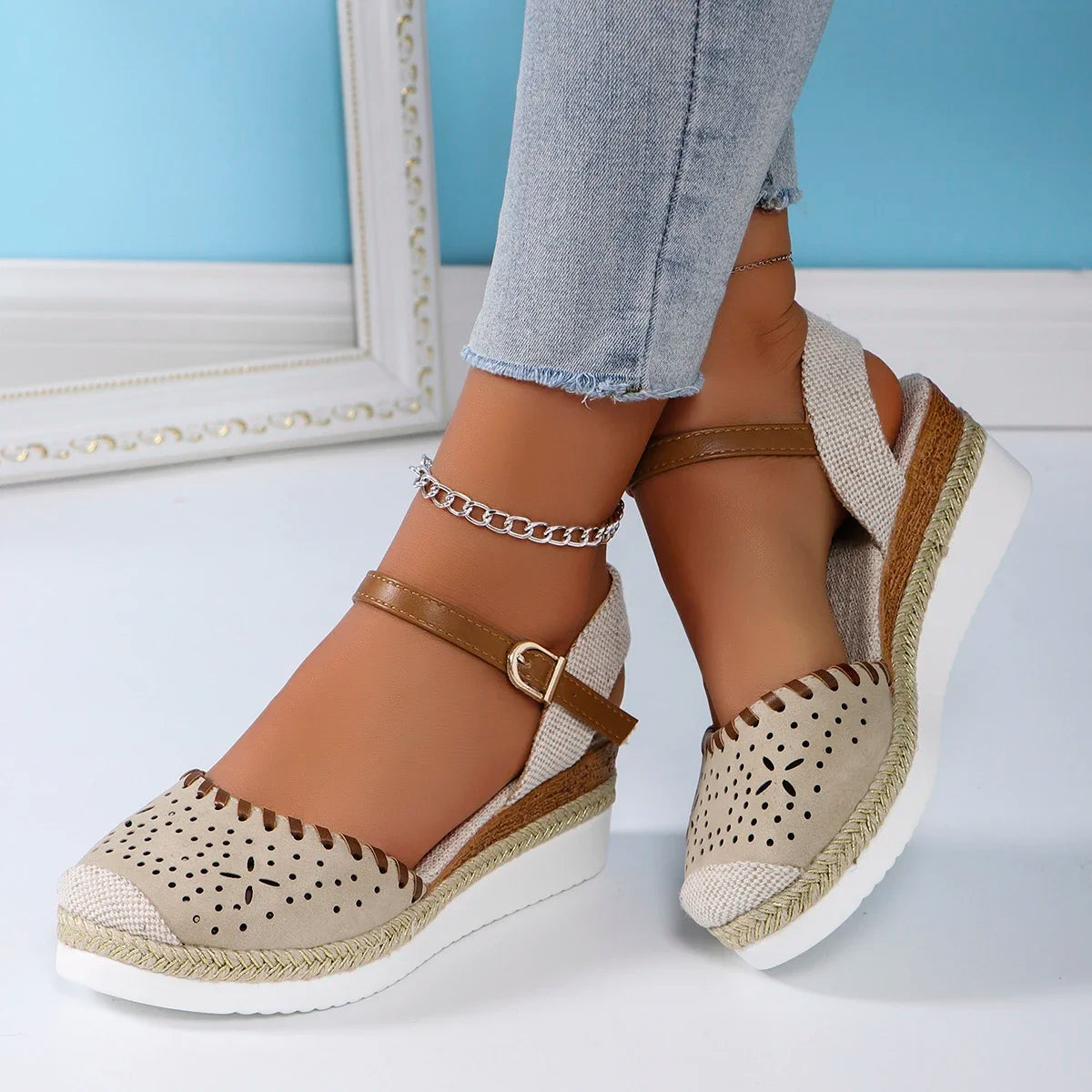 Women Closed Toe Wedge Sandals Fashion Espadrilles Platform Sandals Summer Buckle Strap Gladiator Shoes Woman Sandalias De Mujer