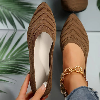 Pointed Toe Flat Shoes Women Office Boat Solid Color Knitted Slip on Shoes Casual Breathable Ballet Flats Women Shoes Loafers
