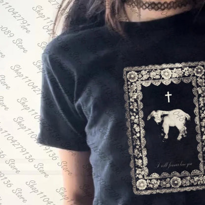 Gothic Harajuku Slim Short Sleeve T-shirt Fashion Summer Fashion Crop Top Streetwear Emo Girl Y2k Style Women's T-shirt Baby Tee