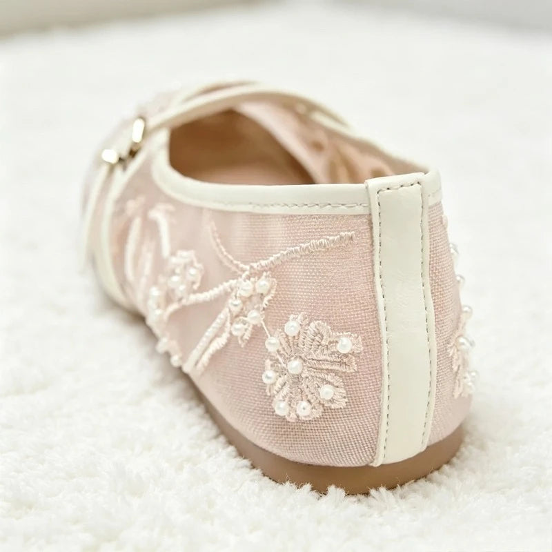 Mesh Embroidery String Bead Brand Women Ballet Flats Fashion Buckle Breathable Mary Jane Shoe Comfort Low Heel Soft Flat Sandals