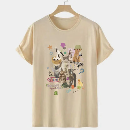 Retro Harajuku Fashion Women Shirt Cute Milk Cat Graphic T-Shirts Oversized Tee Y2k Aesthetic Female Tees Streetwear Tops