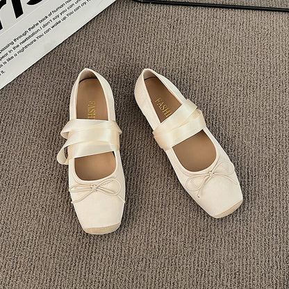 Luxury  Lace Tie Leg Satin Silk Ballet Flats Woman Square Toe Bowknot Elastic Band Ballerinas Ladies Wedding  Floral Shoes