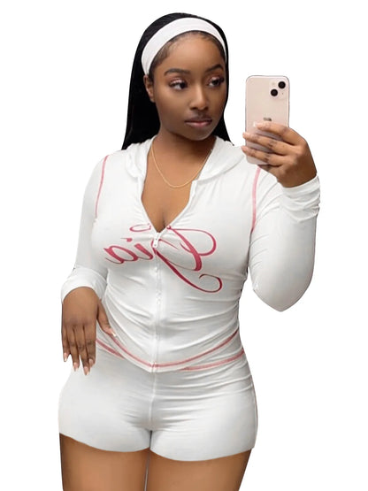 Fitness Women 2 Piece Set Zipper Fly Sweatshirt Skinny Biker Shorts Matching Set 2025 Summer Streetwear Sporty Workout Tracksuit
