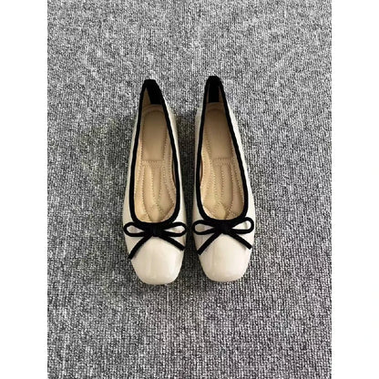2026 New Women's Patent Leather Bow Ballet Flats, Square Toe Soft Sole Slip-on Casual Shoes for Spring Summer