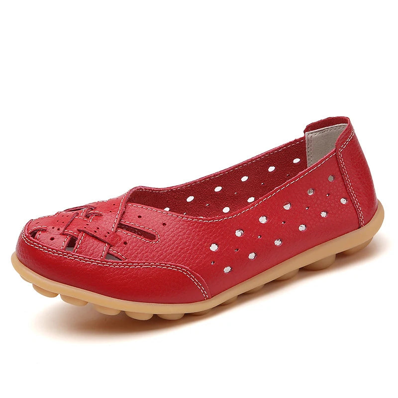 Women Flats Genuine Leather Fashion Soft Shoes Women Hollow Designer Shoes Slip On Ballet Flats Oxford Shoes Woman Plus Size