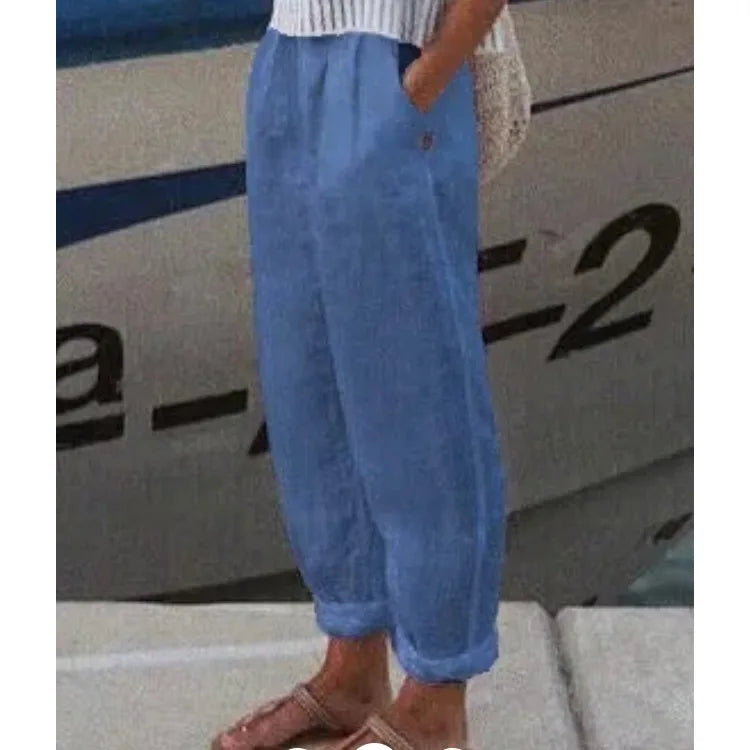 Autumn Casual Women's Trousers Comfortable Solid Cotton Linen Pants For Women 2024 Spring Fashion Daily Side Pocket Pants Female