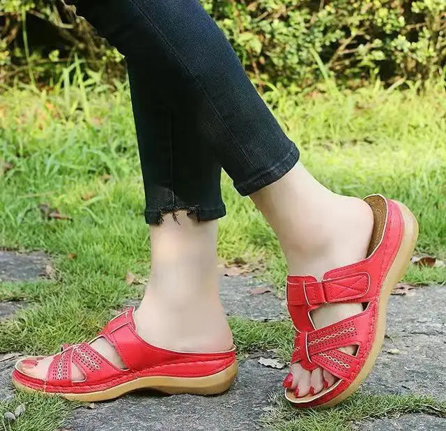 Summer Women Wedge Sandals Premium Orthopedic Open Toe Slippers Vintage Anti-Slip Leather Casual Female Platform Retro Shoes