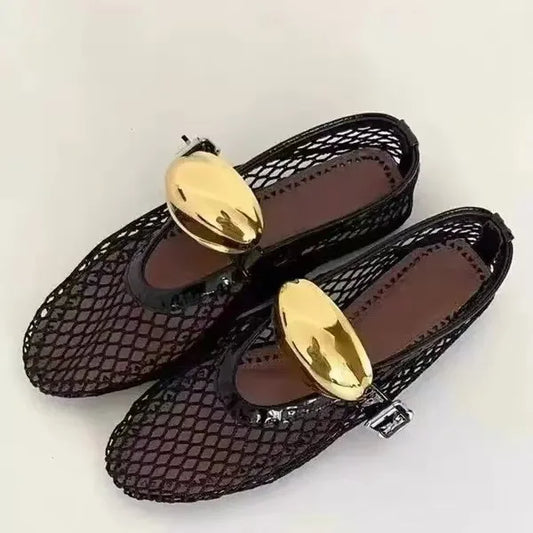 Women Breathable Hollow Shoes New Non-slip Soft Sole Ballet Flats Comfortable Large Size Lightweight Casual Outside Loafers