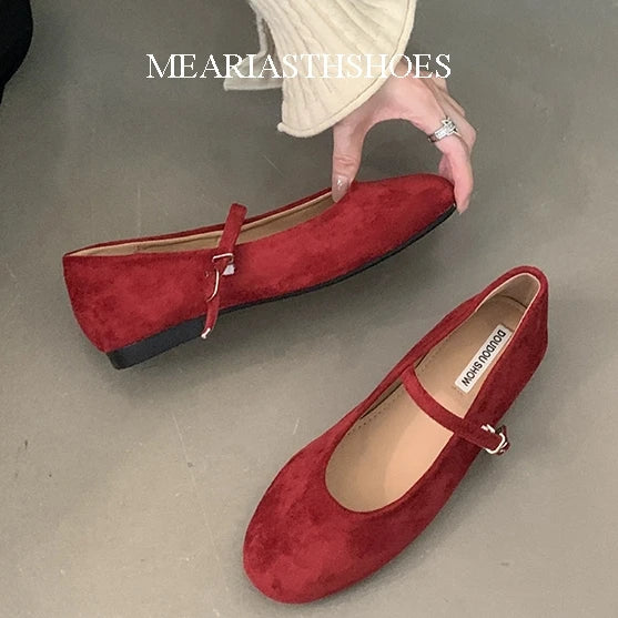Original Shoes Ballet Flats Stylish suede leather Women's Mary Jane Ballet Shoes Laofers Casual Soft Leather Comfortable Flat