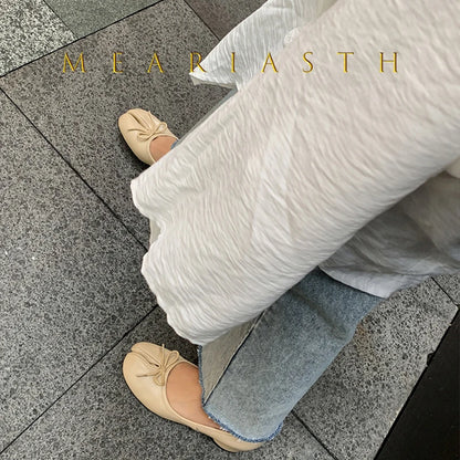 NEW Split Toe Tabi Shoes Size 43 Genuine Leather White Ballet Flats Women Low Heel Mary Janes Pumps Ballerinas Zapatos Mujer