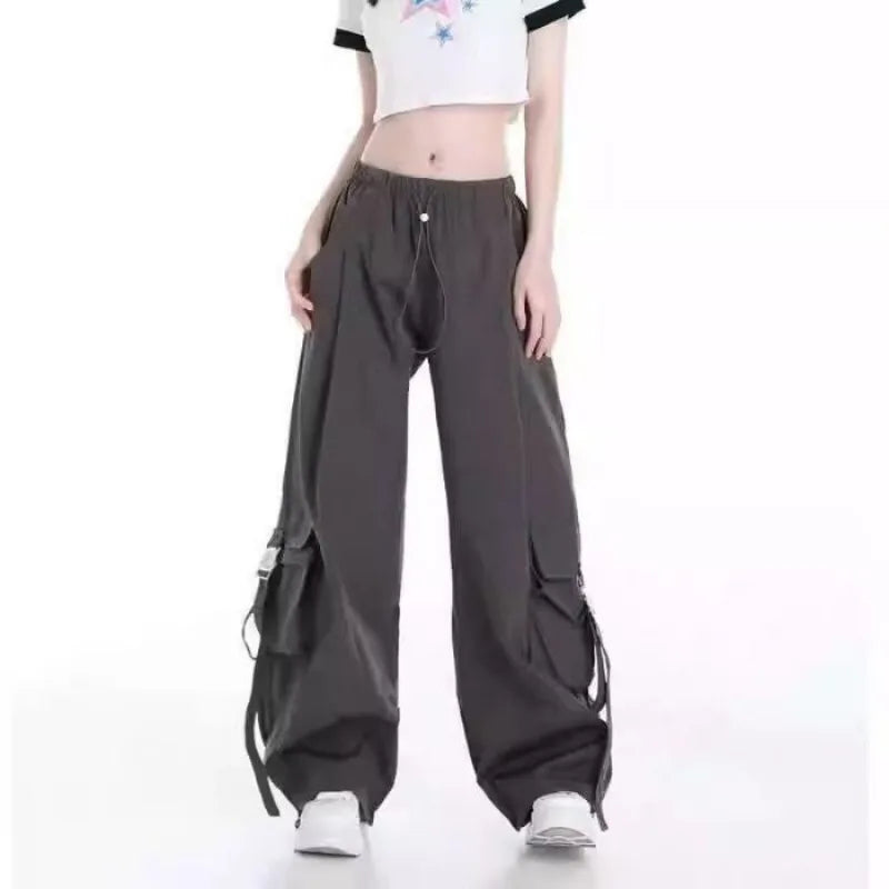 2026 Girl Spring Autumn New Casual Tracksuit Matching Set Korean Elegant Fake Two-piece Hooded Sweatshirt+Loose Cargo Pants Suit