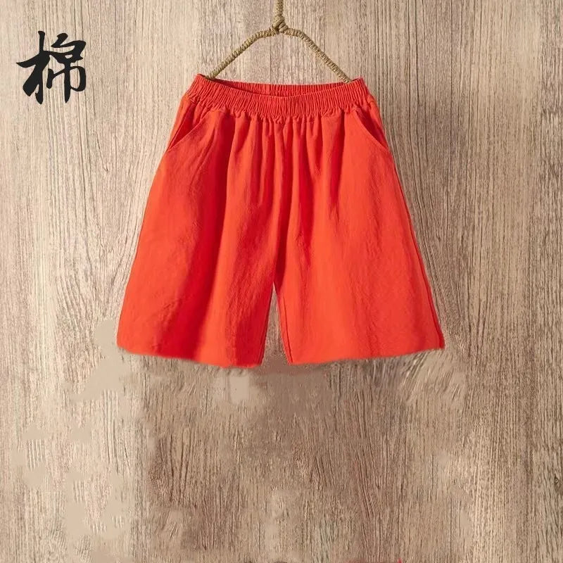 Women's Loose Cotton Linen Pants High Waist Nine Points Slimming Casual Harlan Pants Breathable Thin Linen Material