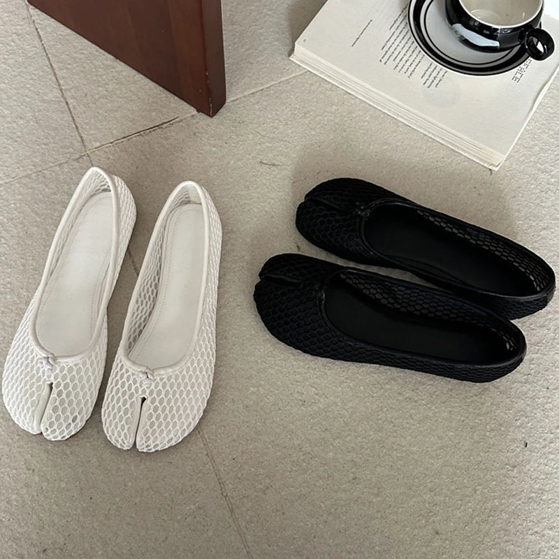 Summer Hollow Out Mesh Split Toe Women Tabi Ballet Flats Comfortable Walking Loafers Casual Ladies Dance Shoe Zapatos De Mujer