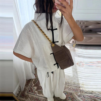 Casual Women's Linen Pants Set 2 Pieces Loose Lace Up Lapel Buttons Shirt Wide Leg Pant 2026 Spring Summer Lady Holiday Suits