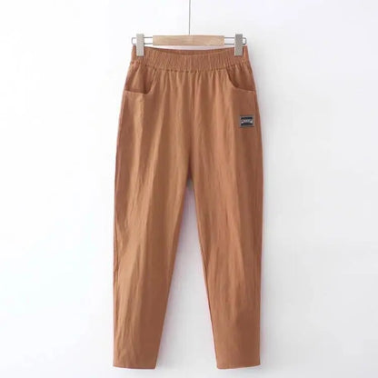 Women's Loose Cotton Linen Pants High Waist Nine Points Slimming Casual Harlan Pants Breathable Thin Linen Material