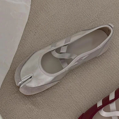 Split-Toe Casual Ballet Flats Shoes Women Pu Leather Cross Band Mary Janes Shoes Spring Autumn Streetwear Elegant Loafers New