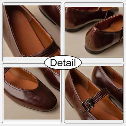 JOZHAMTA Size 33-42 Women Ballet Flats Shoes Real Leather Buckle Strap Casual Loafers Low Heels Luxury Mary Janes Office Lady