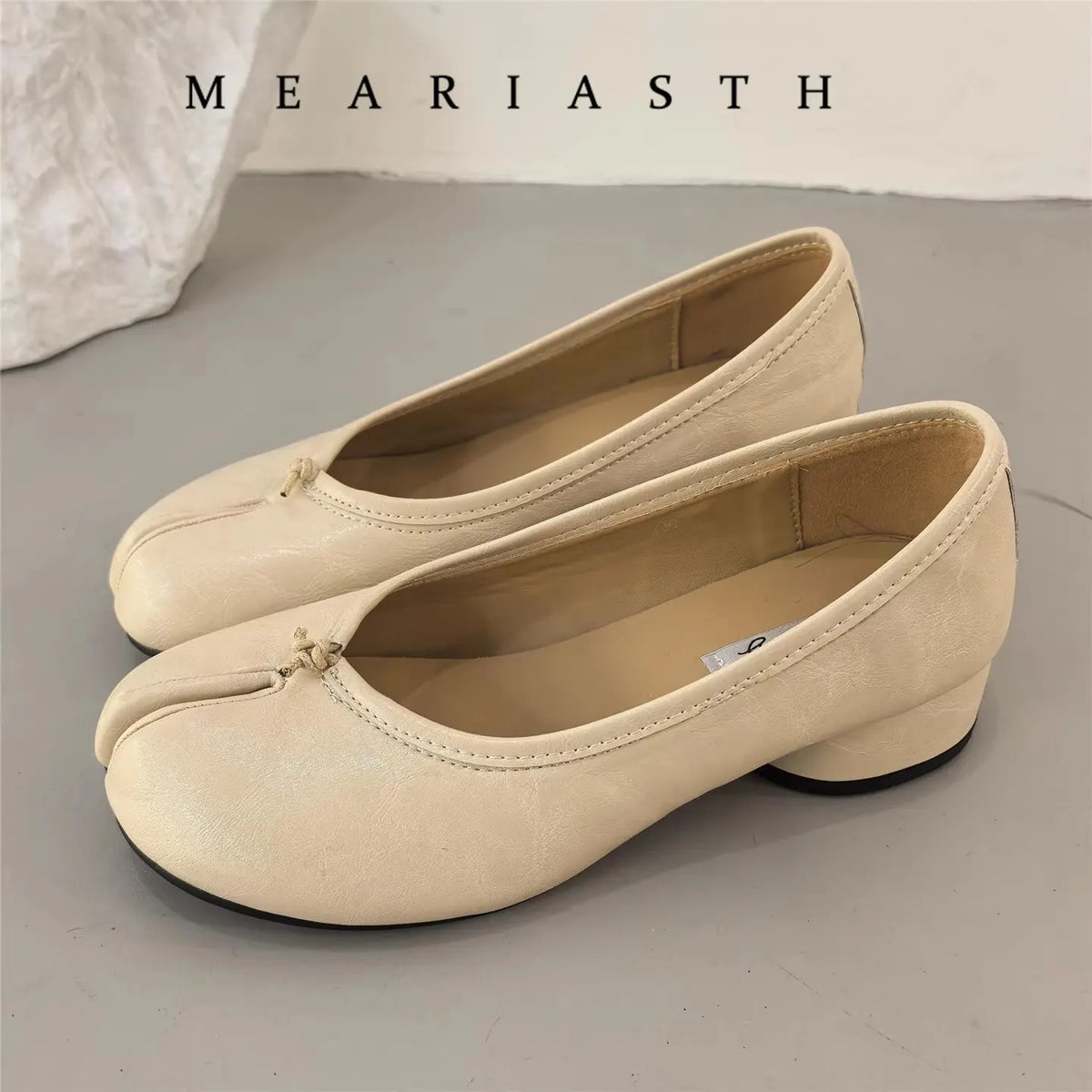 NEW Split Toe Tabi Shoes Size 43 Genuine Leather White Ballet Flats Women Low Heel Mary Janes Pumps Ballerinas Zapatos Mujer
