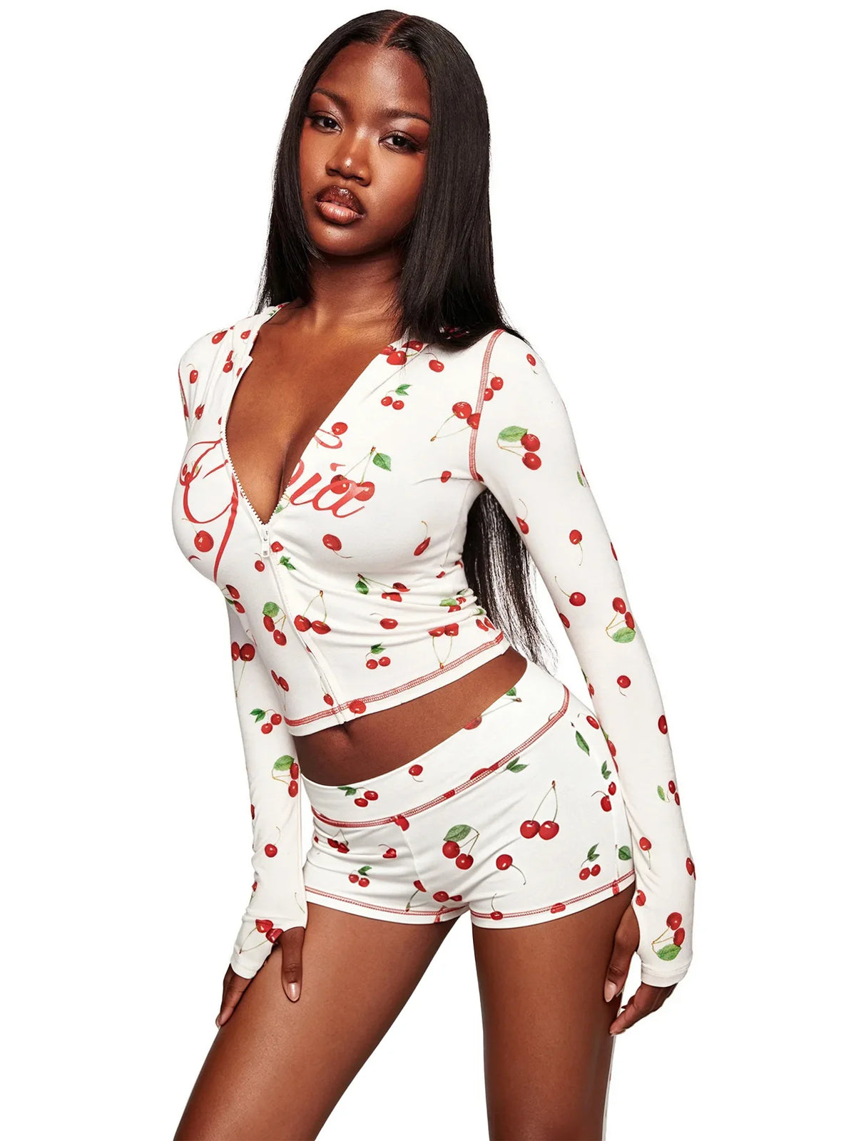 Fitness Women 2 Piece Set Zipper Fly Sweatshirt Skinny Biker Shorts Matching Set 2025 Summer Streetwear Sporty Workout Tracksuit