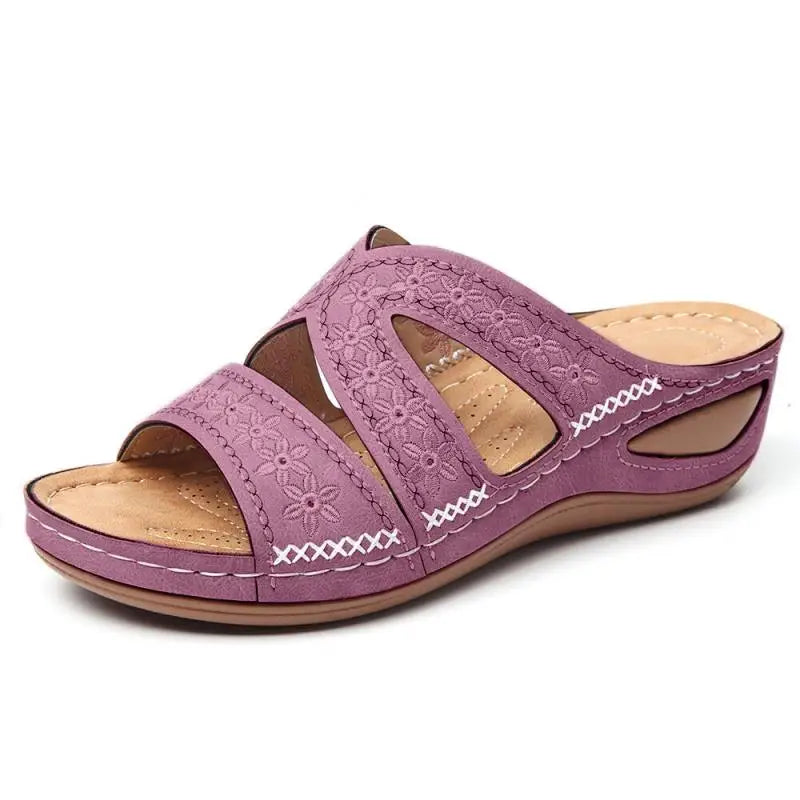 Summer Women Wedge Sandals Premium Orthopedic Open Toe Slippers Vintage Anti-Slip Leather Casual Female Platform Retro Shoes