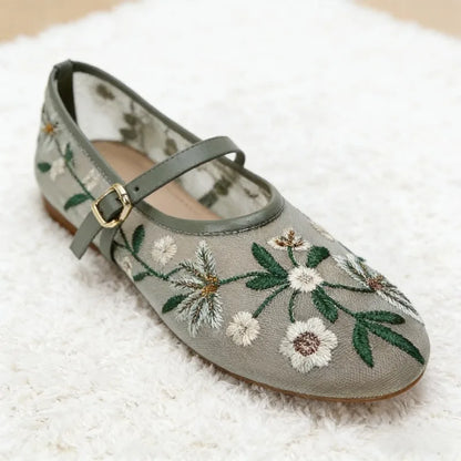 New Mesh Breathable Ballet Flats Women Luxury Designer Embroidered Flower Mary Jane Shoes Light Comfort Low Heeled Summer Flats