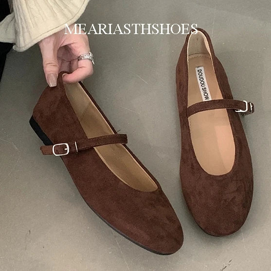 Original Shoes Ballet Flats Stylish suede leather Women's Mary Jane Ballet Shoes Laofers Casual Soft Leather Comfortable Flat