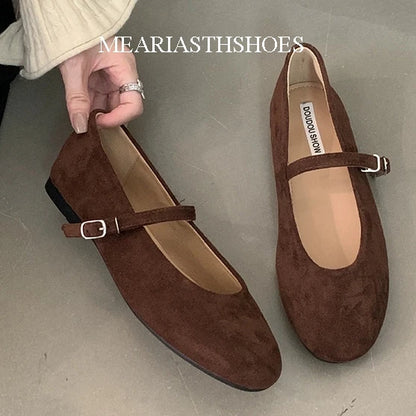 Original Shoes Ballet Flats Stylish suede leather Women's Mary Jane Ballet Shoes Laofers Casual Soft Leather Comfortable Flat