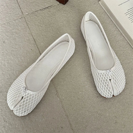 Summer Hollow Out Mesh Split Toe Women Tabi Ballet Flats Comfortable Walking Loafers Casual Ladies Dance Shoe Zapatos De Mujer