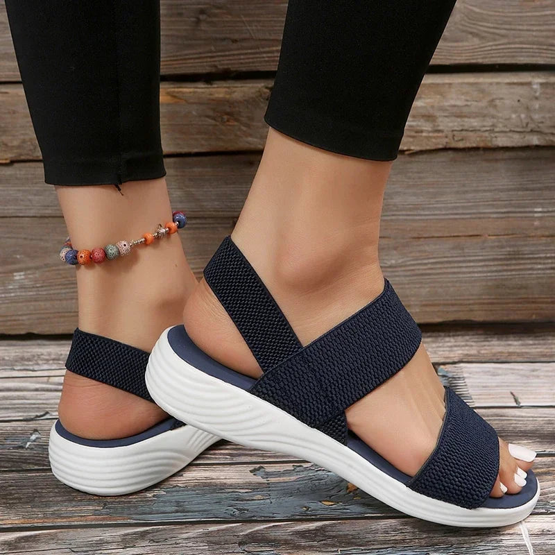 Women's Knit Elastic Cloth Wedge Sandals Slip On Lightweight Walking Sandals Women Plus Size Comfortable Summer Shoes Woman 2025