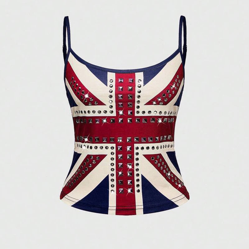 Camisole Sexy Hot Girls America Print Grunge Crop Top Vintage Punk Slim Crop Top Female Tank Baby Tee 2000s Y2k Emo Harajuku