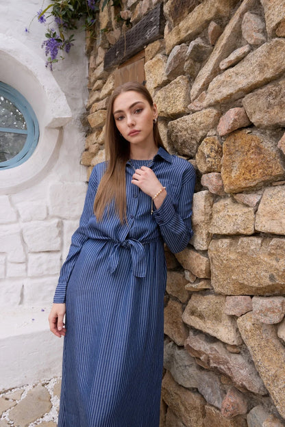 AS  SS26 Lyocell light Denim pinstripe wrap shirt + dress matching set fashionable vitality women's outfit