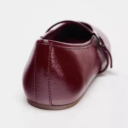 Round Toe Belt Buckle Flat Designer Shoes Woman Soft Leather Ballet Flats Women Light Comfortable Women Loafers Red Ballerinas